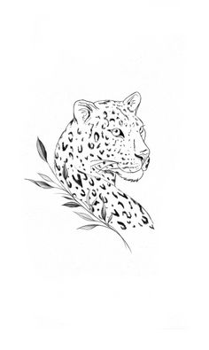 a black and white drawing of a cheetah