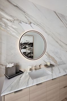 Calacatta Betogli Extra Marble Feature Wall & Countertop in Bathroom Marble Feature Wall, Stone Feature, Marble Design