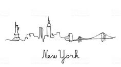 the new york skyline in black and white with handwritten lettering royalty - art illustration