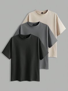 3pcs Pack Plus Size Men's Solid Color Fitted Crew Neck Short Sleeve T-Shirts, Suitable For Summer Daily Wear Khaki Casual  Short Sleeve Knitted Fabric Plain  Slight Stretch  Men Plus Size Clothing, size features are:Bust: ,Length: ,Sleeve Length: Cotton T-shirt, Identity Moodboard, Shirt Outfit Ideas, Best T Shirts, Best Shirt, Color Block Tee, Casual Summer Wear, Street Fashion Men Streetwear, Blank T Shirts