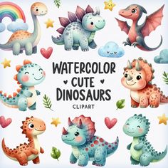 Dino Watercolor, Dino Cute, Dino Stickers Printable, Dinosaur Bullet Journal, Dino Clipart Cute Dinosaur, Dino Clipart, Watercolour Dinosaur, Dinosaurs Clipart, Dinosaur Clip Art