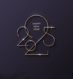 the happy new year greeting card with gold lettering and an abstract design on a dark background