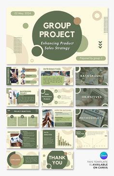 an image of a group project powerpoint slider template with green and brown colors