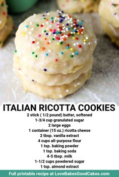 the recipe for italian ricotta cookies is displayed on an iphone screen, with instructions to make it