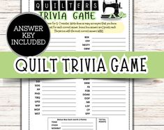 a quilt trivia game is shown with the words, answer key included in it