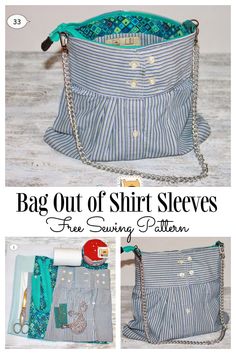 the bag out of shirt sleeves free sewing pattern is shown with instructions to make it