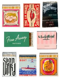 matchboxes from the 1950's and 1960s's are displayed in this image