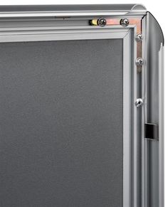 a silver metal cabinet with two doors on the top and bottom, in front of a white background