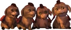 three animated dogs are sitting next to each other and one is looking at the camera