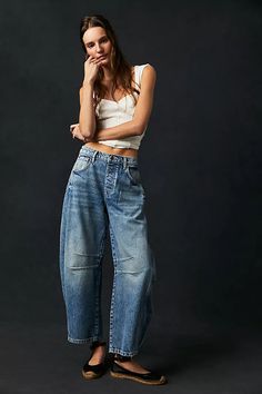 Lucky You Mid-Rise Barrel Jeans | Free People Pants Upcycle, Barrel Jeans, Looks Jeans, Street Fits, Denim Outfits, All Jeans, Jeans Wide, Denim Patterns, Loose Jeans