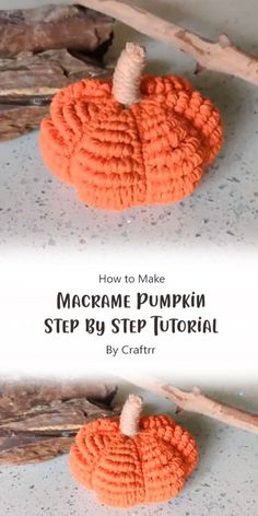 two crocheted pumpkins with the title how to make macrame pumpkin step by step