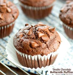 chocolate muffins on a cooling rack ready to be eaten