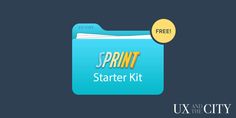 a blue folder with the words sprint on it and a yellow button that says starter kit