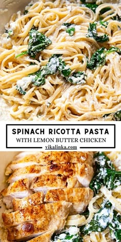 spinach and chicken pasta with lemon butter chicken