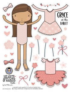 the paper doll is wearing a pink dress and holding her arms out with both hands