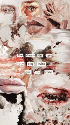 a collage of images with words written on them, including an image of a woman's face