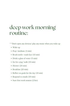 Use this routine to gain focus before deep work sessions. Feel free to add or remove tasks to suit you. Morning Routine Work From Home, Deep Work Aesthetic, Morning Routine 7 Am, Before Work Routine, Routines Aesthetic, Work Morning Routine, Morning Work Routine, Morning Routine Before Work, Journaling Routine