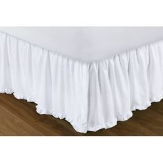 the bed skirt is white and has ruffled edges