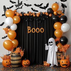 a halloween party with balloons and decorations