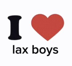 i love lax boys sticker on a white background with black letters and a red heart