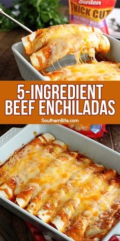 this 5 - ingredient beef enchiladas recipe is so easy to make and delicious