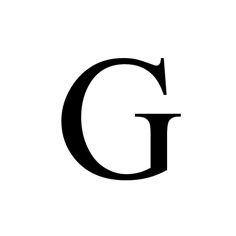 the letter g is shown in black and white