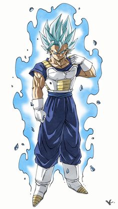 a drawing of gohan from the dragon ball anime character series, with blue hair and white