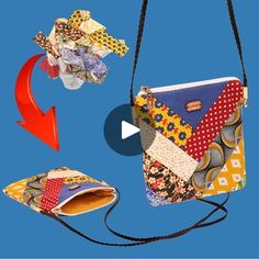 an image of a handbag that has been made with fabric and is being used as a purse