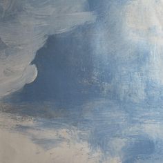 an abstract painting with blue and white colors