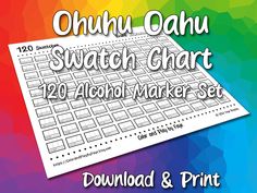 the ohuhu - oahuu swach chart is shown on a colorful background