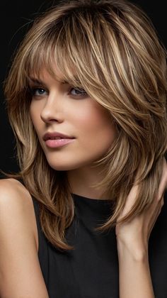 Medium-Length Shag Haircuts Extreme Layered Hair, Long Layered With Bangs, Long Bangs With Medium Hair, Hair With Long Layers, Shoulder Length Hair Blonde, Long Layered Hair With Bangs, Layers Medium