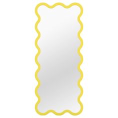 a mirror that is yellow and has scalloped edges on the bottom half of it