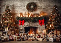 a fireplace decorated for christmas with presents and candles