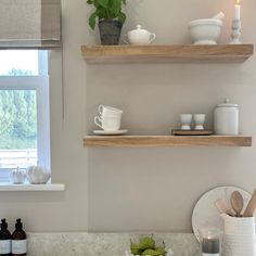 the kitchen counter is clean and ready to be used for cooking or baking, as well as other items