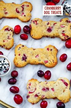 cranberry dog treats on a marble platter