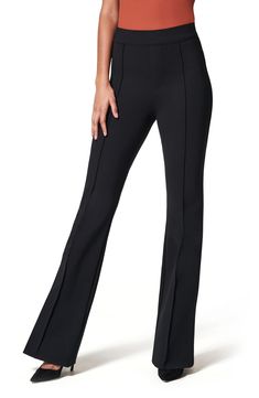 SPANX® High Waist Flare Ponte Pants | Nordstrom Black Flare Pant, Stretchy Dress Pants, Perfect Pant, Ponte Pants, Black Dress Pants, Faux Leather Leggings, Sleek Look, Leather Leggings, Black Stretch