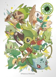 some type of cartoon character with many different colors and sizes, including the green pokemon