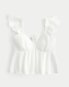 Women's Easy Gauze Babydoll Top | Women's Tops | HollisterCo.ca Preppy Kids Outfits, Cute White Tops, Tops For Summer, Outfit Inspo Summer, Casual Preppy Outfits, Cute Preppy Outfits, Teen Clothing, Cute Comfy Outfits, Twill Pants