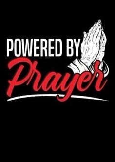 the logo for powered by prayer, which is red and black with white lettering on it