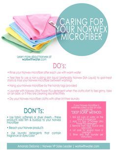 a flyer for cleaning your norwex microfiber with the words do's and don'ts