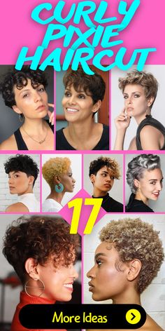 Best Hair Colors for Curls Feather Pixie Haircut, Short Pixie Haircuts For Curly Hair, Curly Pixie Haircut For Chubby Faces, Curly Pixie Cuts Naturally, Very Short Curly Hair Pixie, Pixie Curly Haircut, Short Curly Pixie Hairstyles, Freaknik Hairstyles, Curly Pixie Haircut