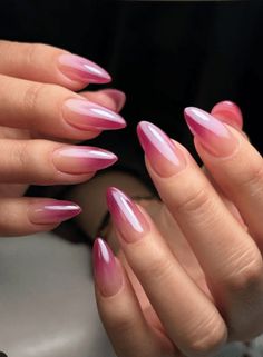 Minimal Ombre Nails, Rose Blush Nails, Ombre Fill In Nails, Chrome On Different Colors, Pink Tip Ombre Nails, Hombre Pink Nails, Gel Nail Paint Designs, Neutral Aura Nails, Pink Ombre Chrome Nails