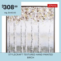 a painting with white and brown trees on it is advertised for $ 30 00 or $ 40 00