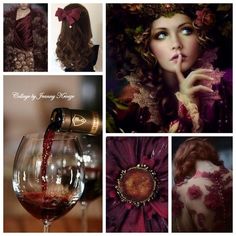 a collage of photos with wine being poured into a glass and an image of a woman's face