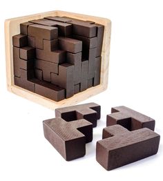 a wooden block set with four blocks in it