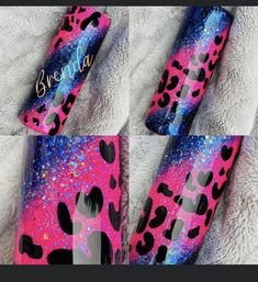 pink and blue leopard print with glitter on it