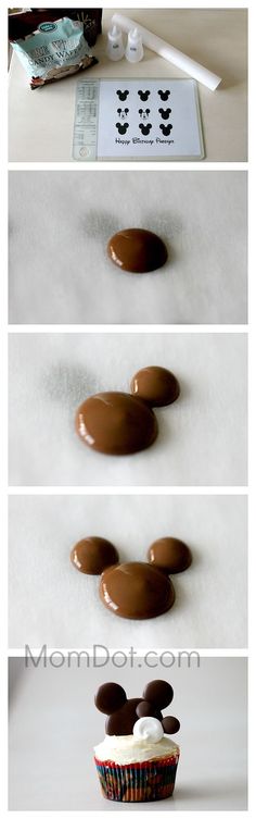 three different shots of chocolate and marshmallows in the shape of mickey mouse