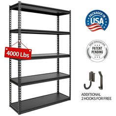 four tier shelving unit with 4 hooks for free usa shipping label and warrant sticker