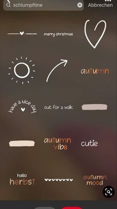 an iphone screen with the text autumn vibe on it and different symbols in each language