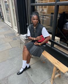 Fall fits with a touch of red ❤️ Wearing @weekdayofficial @asos @topshop @karkki__official • • • • • #photodump #outfitdetails #streetwearfashion #londonfashionblogger #discoverunder50k #fashioncreator #maryjanes #streetwearstyle #basementapproved #hsstyle #streetweargirls #autumnvibes #fallfashion #autumnstyle Red Shirt Outfit, Casual Winter Fits, Style 2025, Navy Blue Outfit, Streetwear Outfit Ideas, Fashion Creator, Style Muse, Fall Fits, Mood Board Fashion